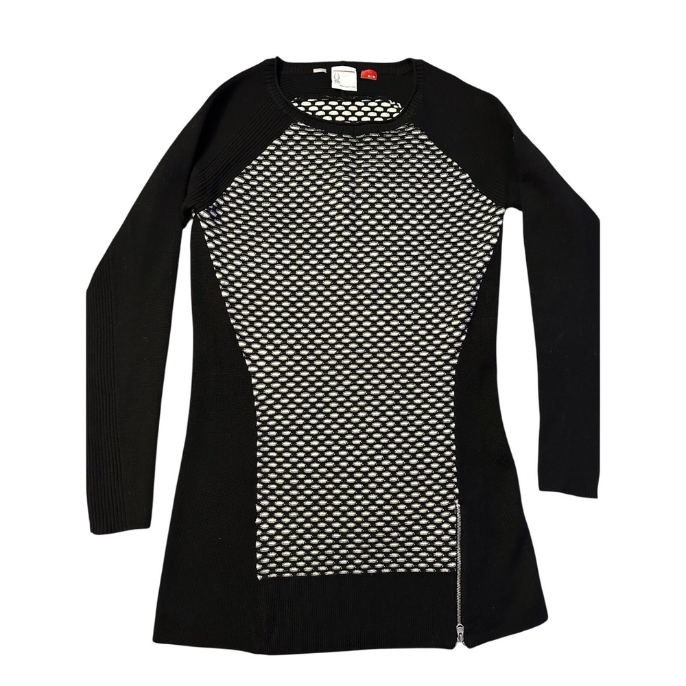 Spyder Merino Wool Sweater Dress M Black Textured Knit Asym Zip Longline